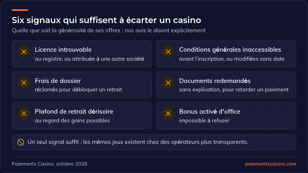 signaux d’alerte qui font écarter un casino en ligne
