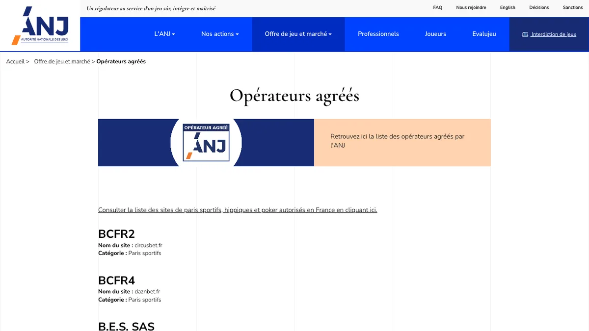 opérateurs de jeux en ligne agréés en France