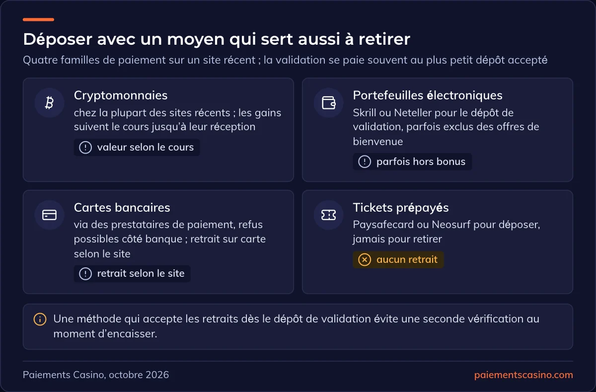 moyens de paiement sur un nouveau casino