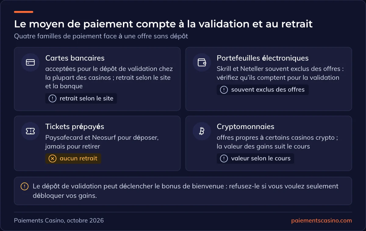 moyens de paiement et bonus sans dépôt