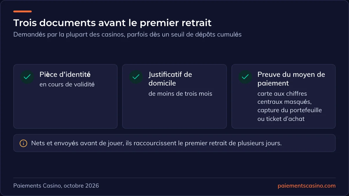 documents de vérification d’identité d’un casino