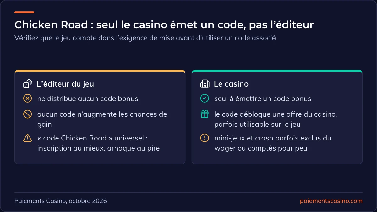 codes liés à un jeu comme Chicken Road