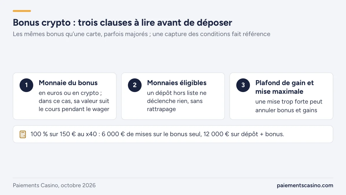 conditions de bonus pour un dépôt en crypto-monnaies