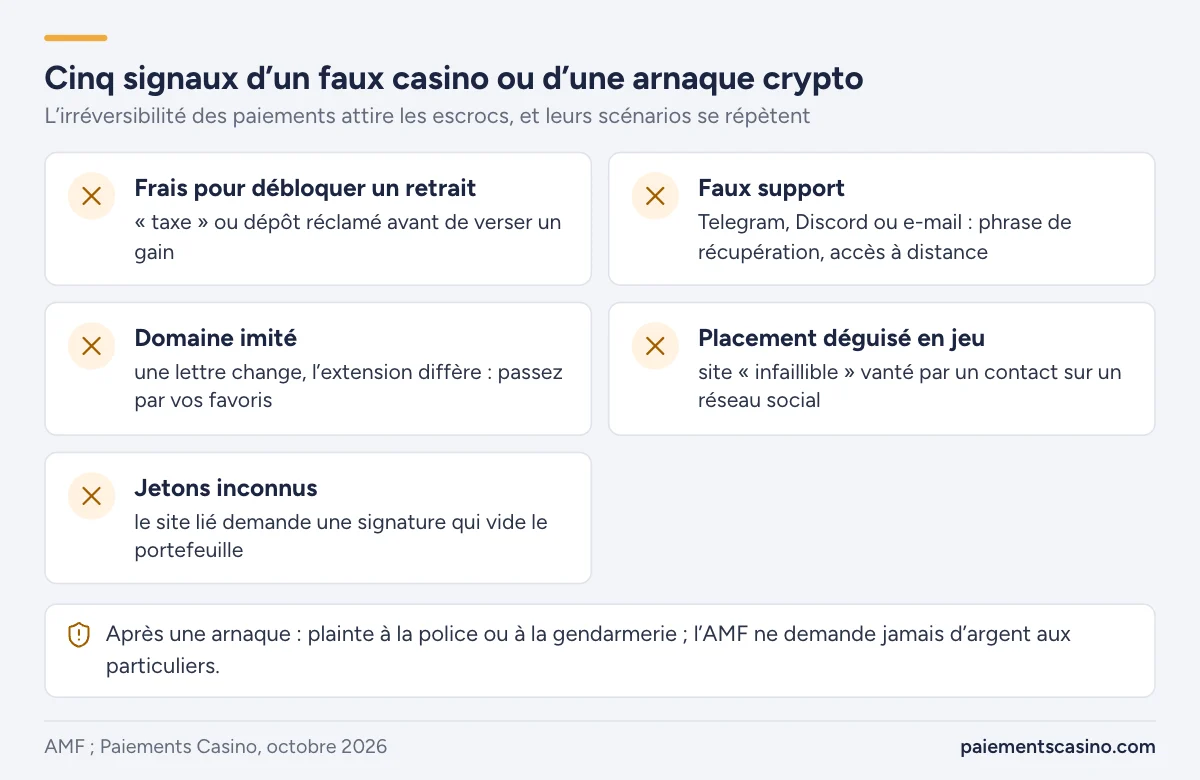 signaux d’alerte des arnaques et faux casinos crypto