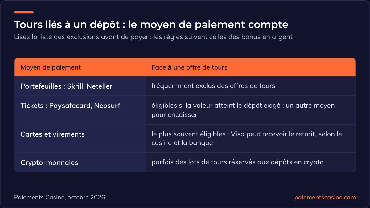 tours gratuits et moyens de paiement