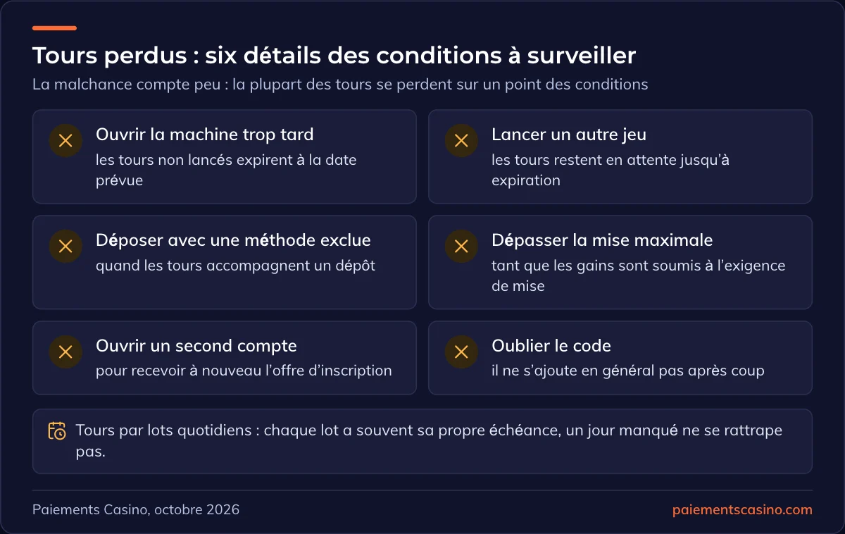 erreurs qui font perdre des tours gratuits