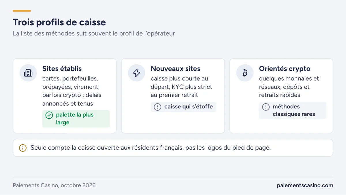 moyens de paiement selon le type de casino en ligne
