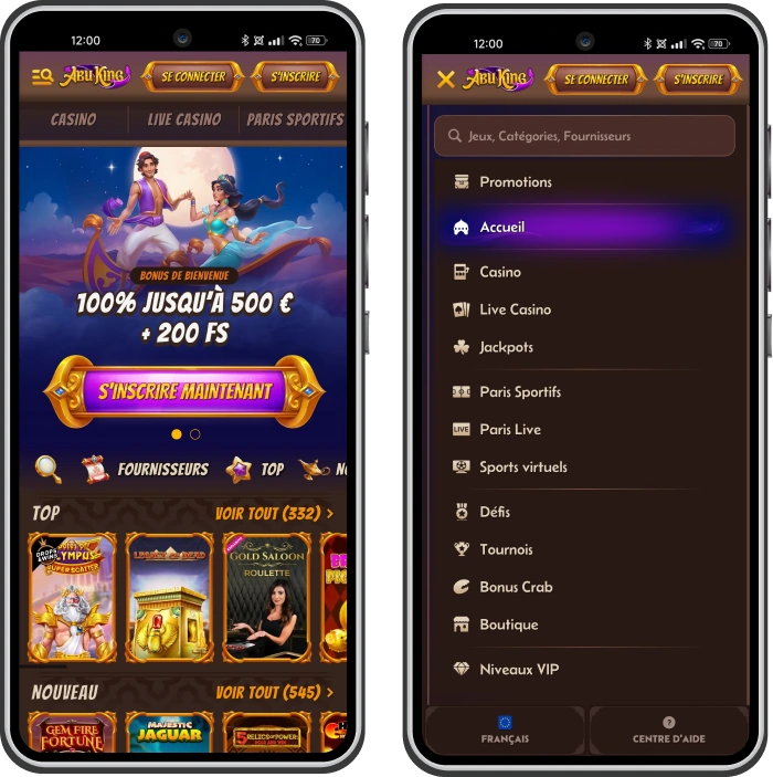 Aperçu de la page d’accueil de AbuKing Casino