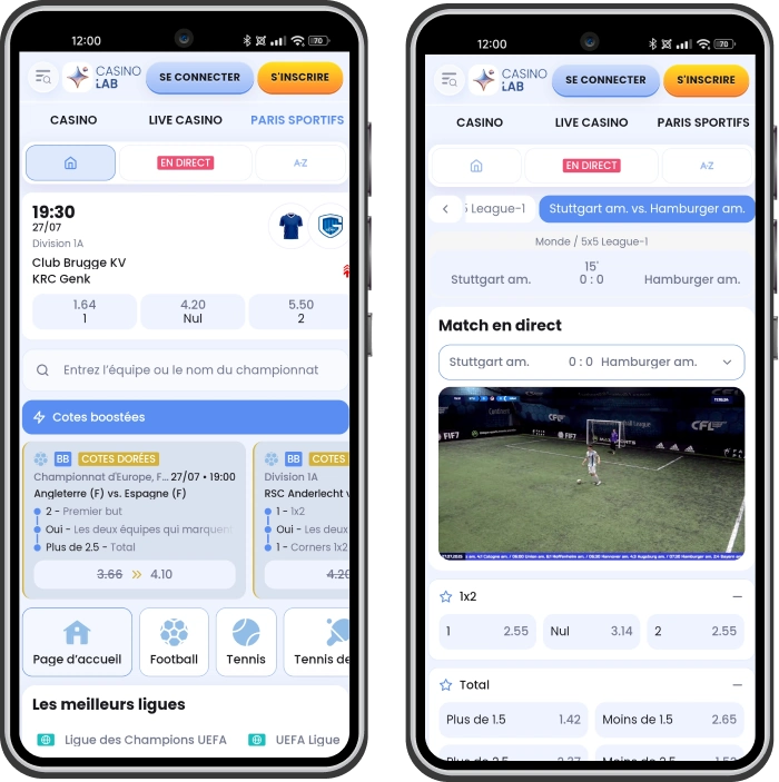Section paris sportifs sur CasinoLab
