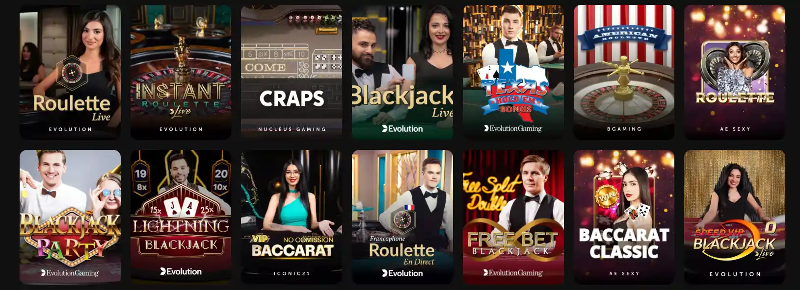 Lobby principal des jeux en direct sur GXBET Casino