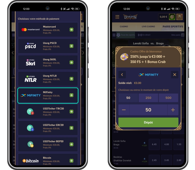Application mobile MiFinity pour les paiements de casino en ligne