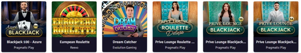 Lobby principal des jeux en direct sur Rizz Casino