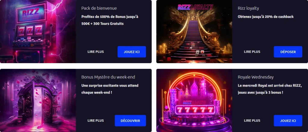 Promotions régulières et bonus sur Rizz Casino
