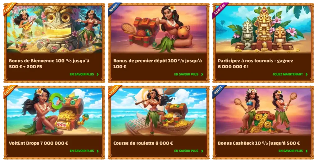 Bonus de bienvenue sur Tiki Casino