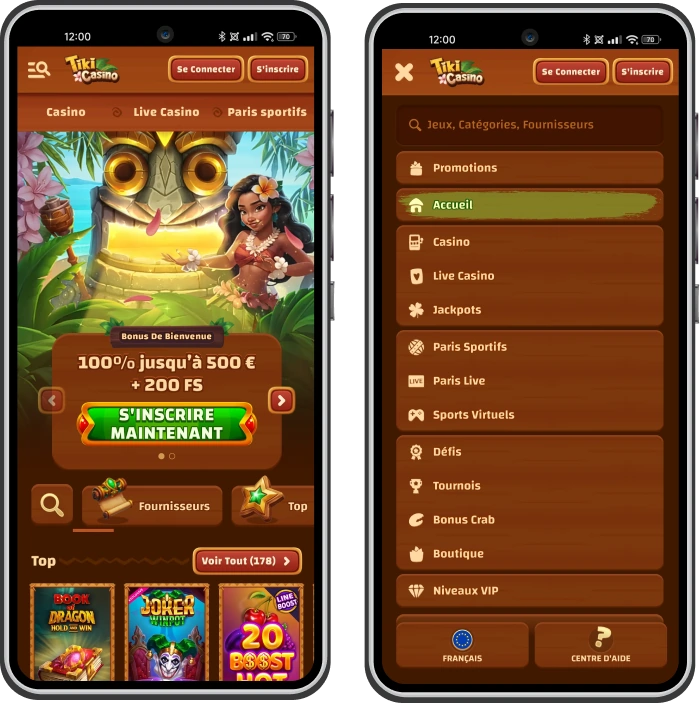 Aperçu de la page d’accueil de Tiki Casino