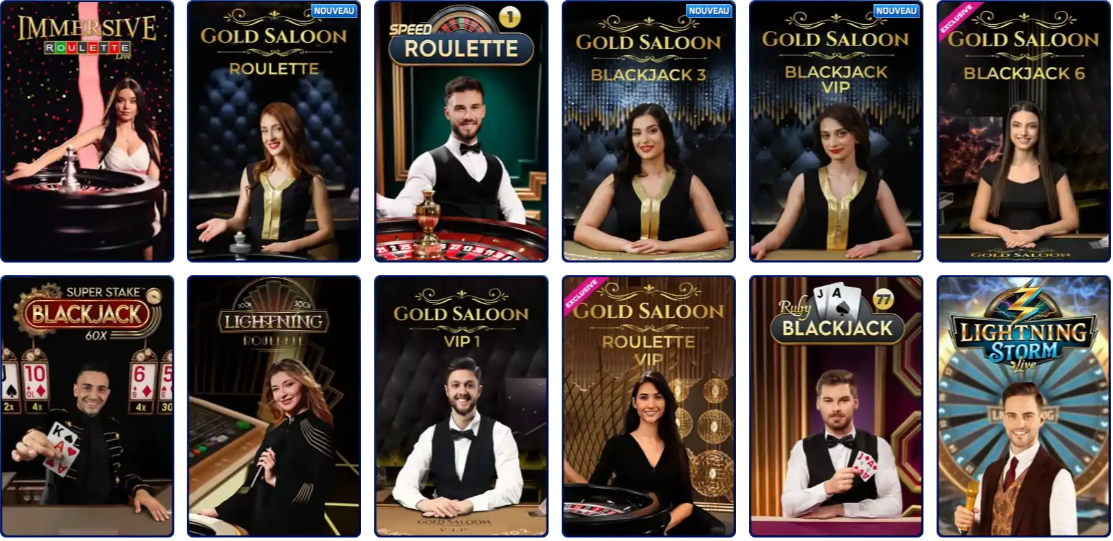 Lobby principal des jeux en direct sur Wonaco Casino