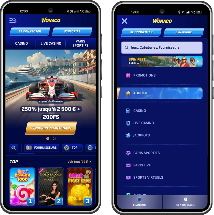 Aperçu de la page d’accueil de Wonaco Casino
